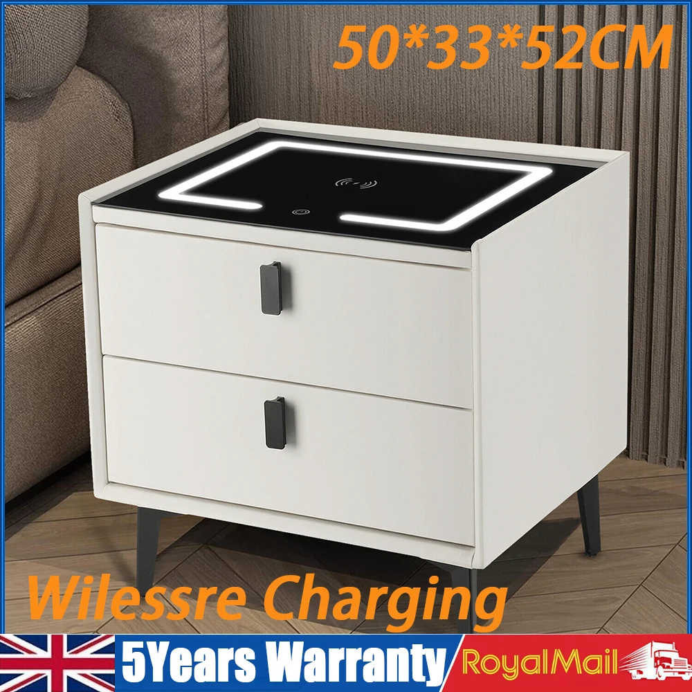 Smart 2 Drawers Bedside Table with Wireless Charging